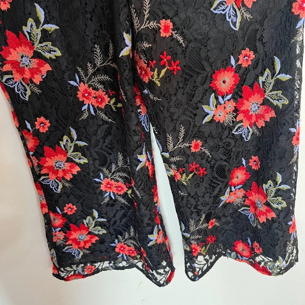 Lovers + Friends Black Floral Embroidered‎ Lace Jumpsuit Wide Leg V-Neck Small